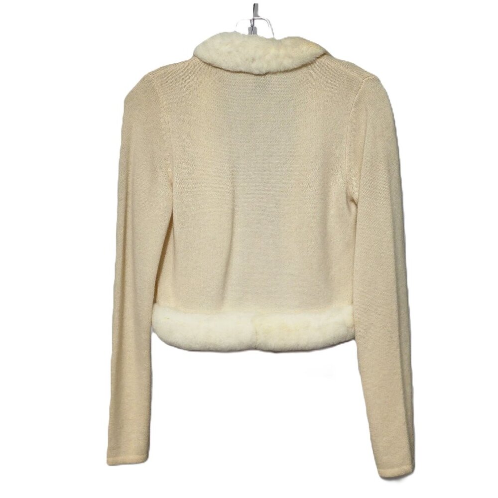 White+Warren 100% Cashmere Open Front Shrug w/Rabbit Trim Vintage RARE - Picture 9 of 11